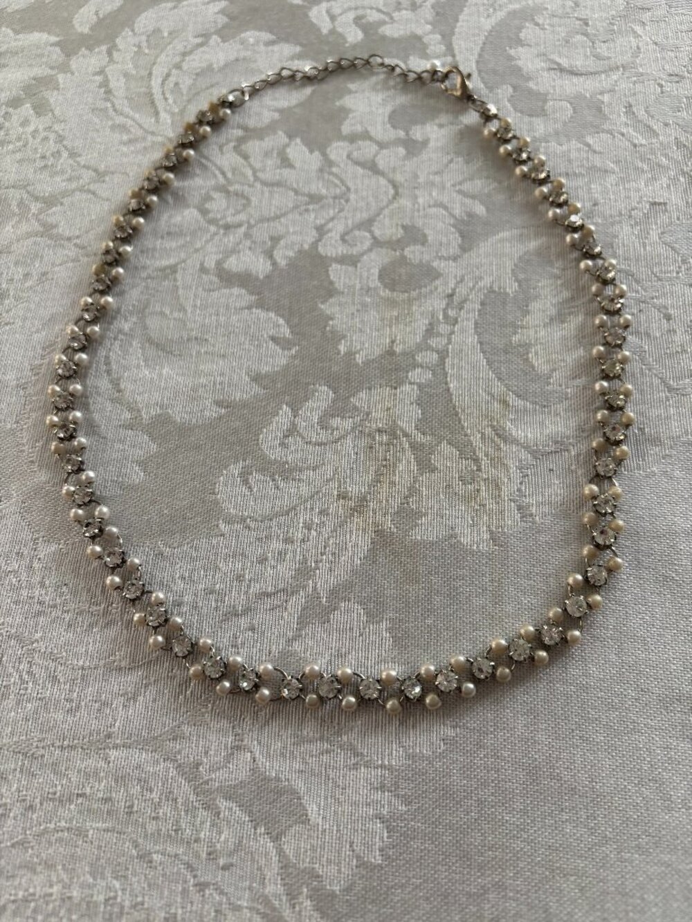 Vintage Faux Pearl And Rhinestone Necklace Chocker Timeless Elegence